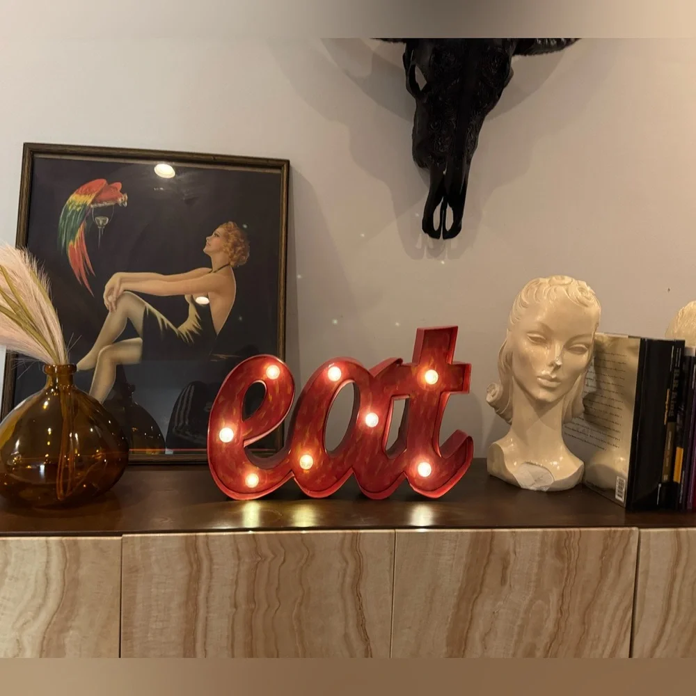EAT Light Up Bulb Red Sign Kitchen Dining Game Lounge Bar Room Party Table Decor
